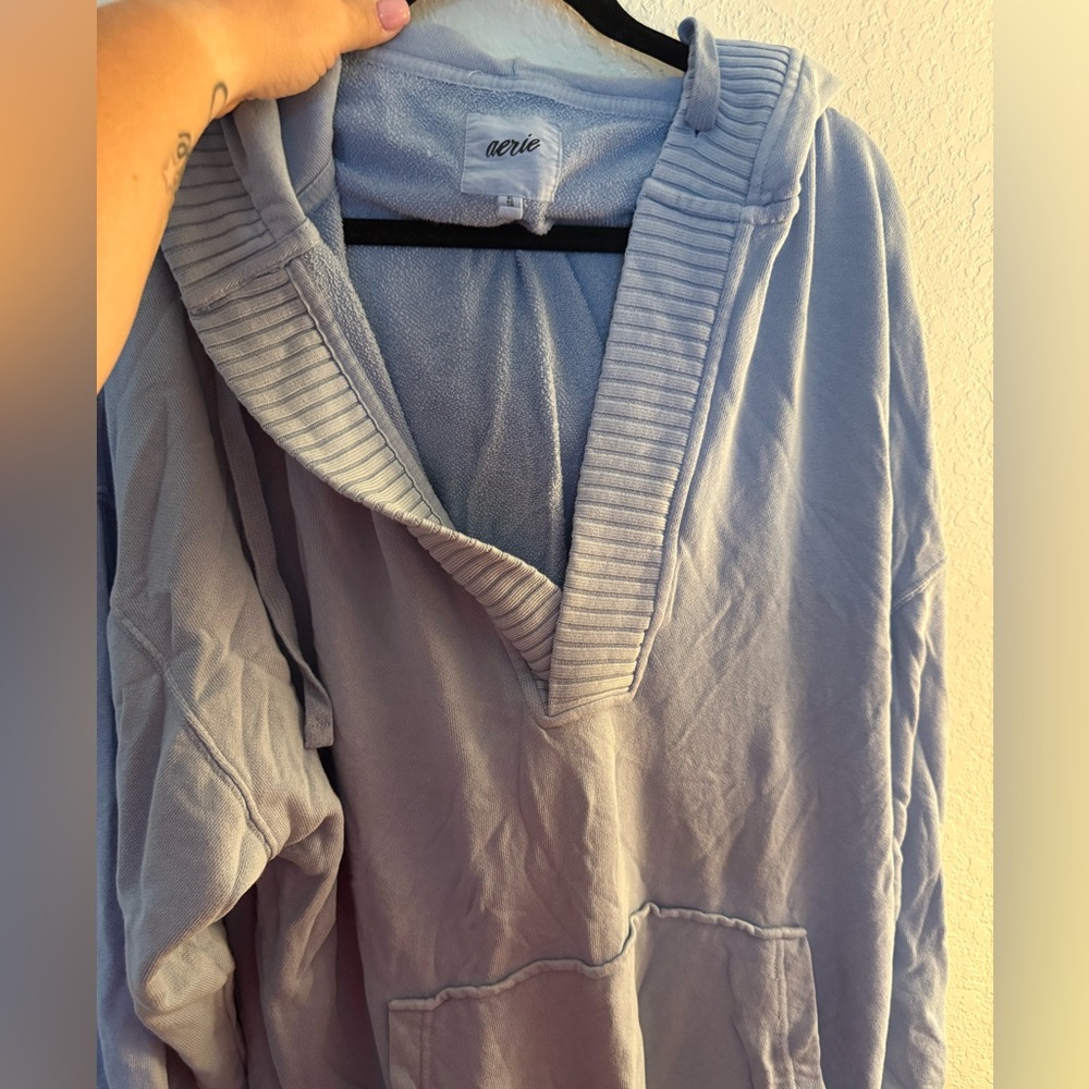 aerie Men's V-Neck Shawl Pullover Sweater - Light Blue
